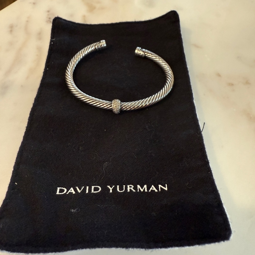 David Yurman Silver classic cable station diamond Bracelet 5mm SMALL